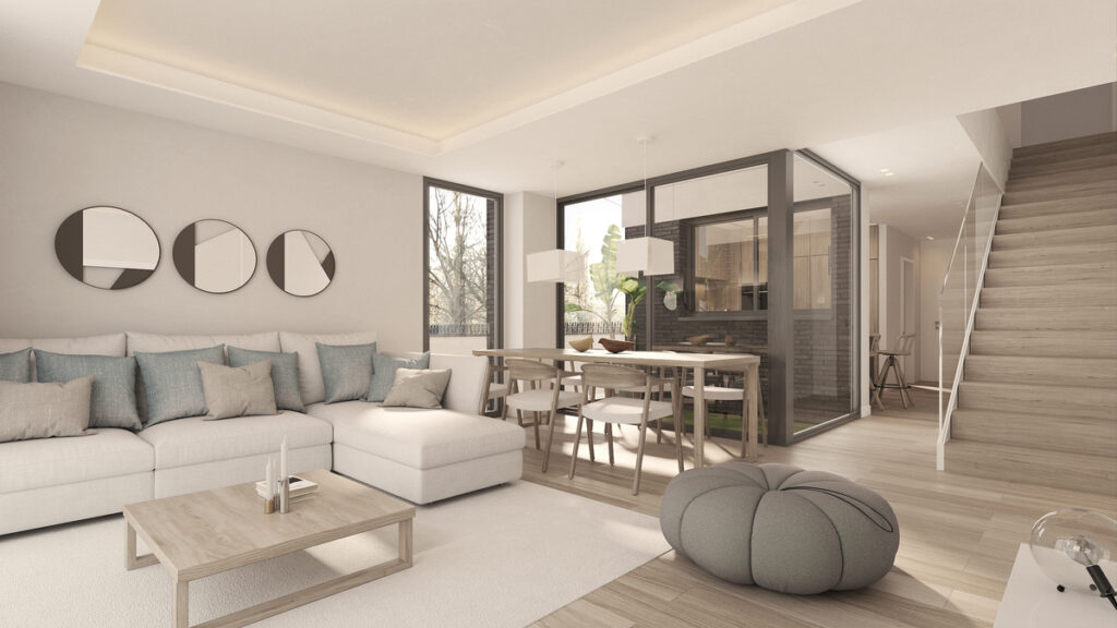 Interior luminoso y moderno de un apartamento en venta en Castelldefels a través de Fincas Bellamar.